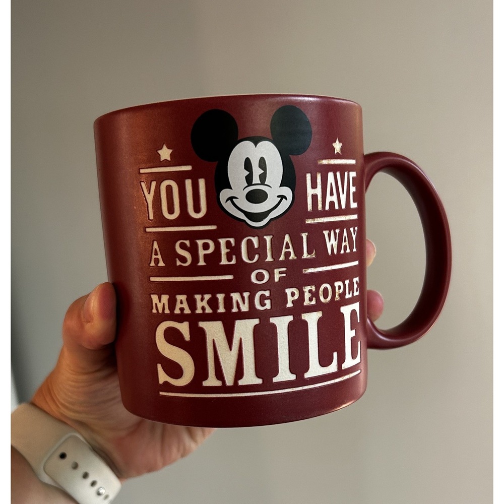 Disney Parks Mickey Mouse Special Way Of Making People Smile Burgundy Mug F784